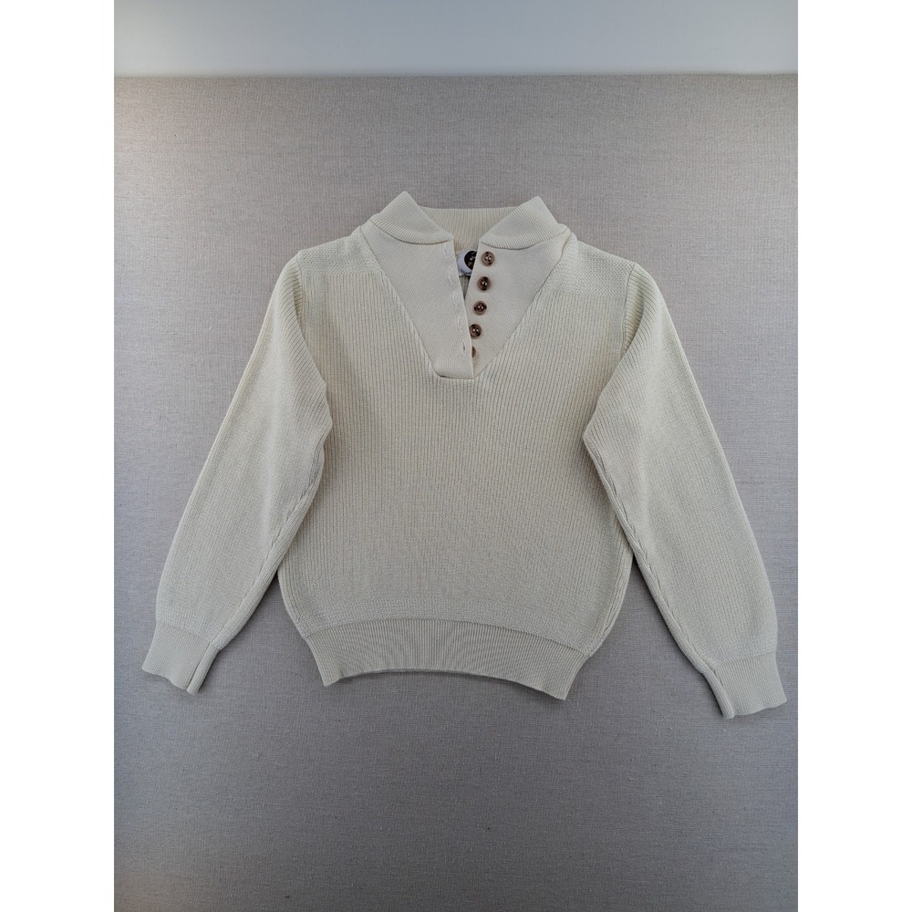 Vtg Henley Sweater Womens Medium Off White Mock Neck Chunky Knit Fisherman USA